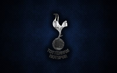 Le Tottenham Hotspur FC, 4k, logo en m&#233;tal, art cr&#233;atif, club de football anglais de Premier League, embl&#232;me, bleu m&#233;tal, fond, Tottenham, Londres, royaume-UNI, le football