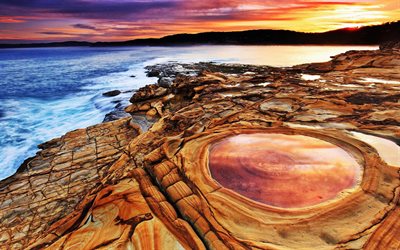 Bouddi National Park, rannikolla, Uusi Etel&#228;-Wales, sunset, meri, HDR, Australia