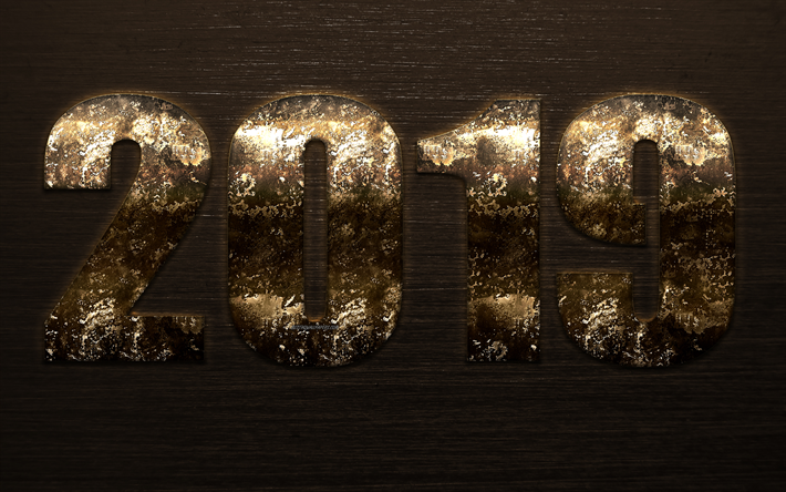 2019 year, rusty numbers, art, 2019 concepts, rusty digits, metallic brown digits, metallic texture, New Year