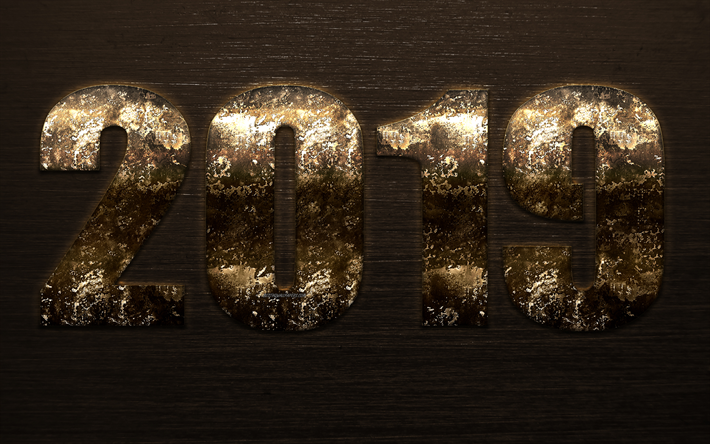 2019 jahr, rusty zahlen, kunst, 2019 konzepte, rusty ziffern, braun metallic ziffern, metallic-textur, neues jahr