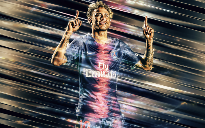 Neymar Jr, O Paris Saint-Germain, Brasileiro jogador de futebol, atacante, arte, a estrela do futebol, O PSG, Liga 1, Fran&#231;a, Brasileiros famosos jogadores de futebol, Neymar