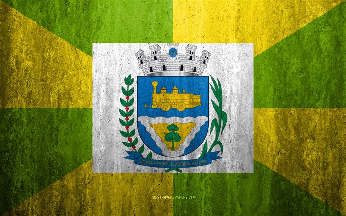 Bandiera di Ourinhos, 4k, pietra, sfondo, citt&#224; Brasiliana, grunge, bandiera, Ourinhos, Brasile, Ourinhos bandiera, arte, texture, le bandiere delle citt&#224; brasiliane