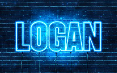Logan, 4k, wallpapers with names, horizontal text, Logan name, blue neon lights, picture with Logan name