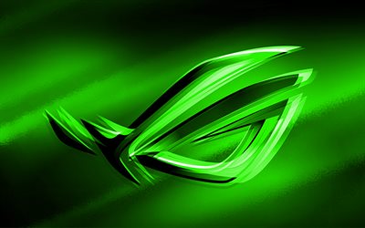 4k, RoG green logo, green blurred background, Republic of Gamers, RoG 3D logo, ASUS, creative, RoG
