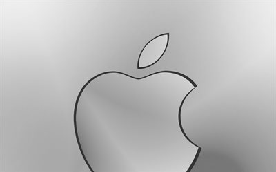 Apple logo grigio, creativo, grigio, sfondo sfocato, il minimo, il logo Apple, opera, Apple