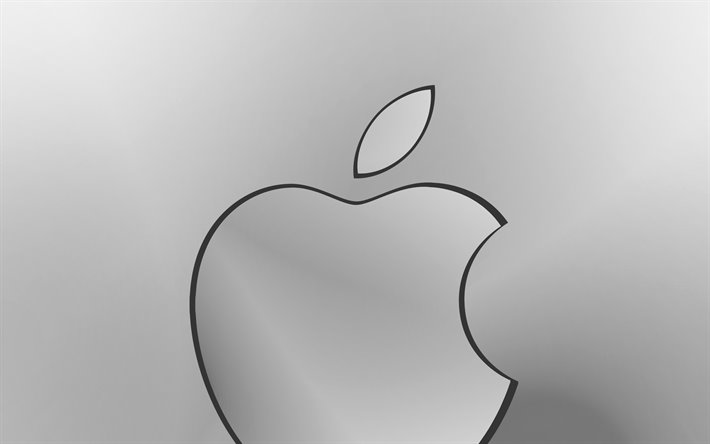 Elma gri logo, yaratıcı, gri bulanık arka plan, minimal, Apple logosu, sanat, Apple