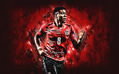 David Alaba, Austria national football team, portrait, Austrian footballer, red stone background, Austria, football