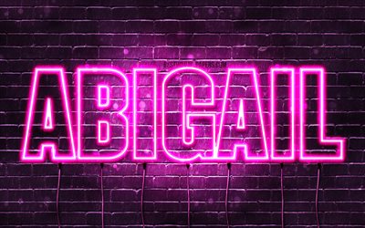Abigail, 4k, wallpapers with names, female names, Abigail name, purple neon lights, horizontal text, picture with Abigail name