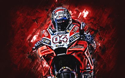 Andrea Dovizioso, Ducati Desmosedici, motosiklet yarış&#231;ısı, MotoGP, Ducati Corse takımı, kırmızı taş arka plan