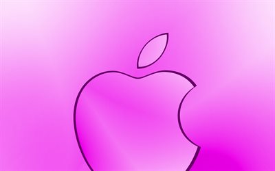 Apple p&#250;rpura logo, creativo, p&#250;rpura fondo desenfocado, m&#237;nimos, el logotipo de Apple, obras de arte, Apple