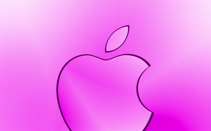 A Apple roxo logotipo, criativo, roxo fundo desfocado, o m&#237;nimo de, Log&#243;tipo da Apple, obras de arte, Apple