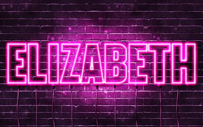 Elizabeth, 4k, tapeter med namn, kvinnliga namn, Elizabeth namn, lila neon lights, &#246;vergripande text, bild med Elizabeth namn