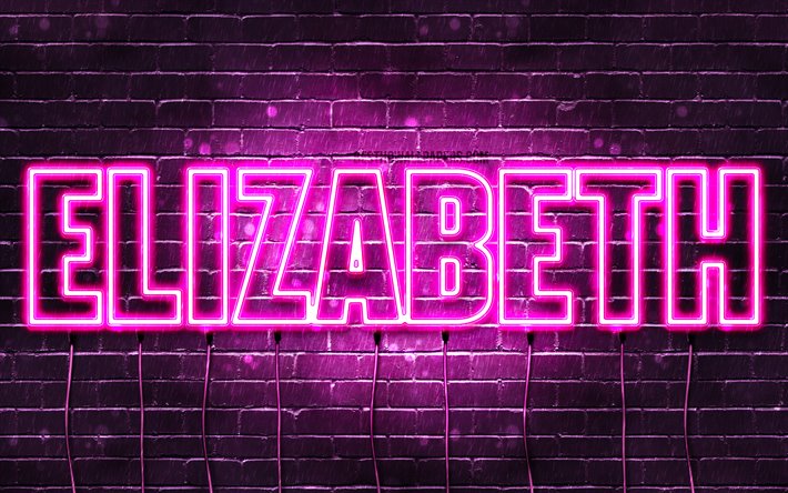 Elizabeth, 4k, fondos de pantalla con los nombres, los nombres femeninos, Elizabeth nombre, púrpura luces de neón, el texto horizontal, imagen con el nombre de Elizabeth