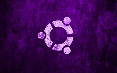 Ubuntu logo violetti, violetti kivi tausta, Linux, luova, Ubuntu, grunge, Ubuntu kivi-logo, kuvitus, Ubuntu-logo