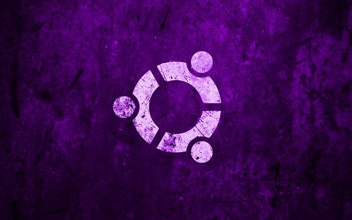Ubuntu violet logotipo, violet stone background, Linux, creative, Ubuntu, grunge, Ubuntu stone logotipo, artwork, el logotipo de Ubuntu