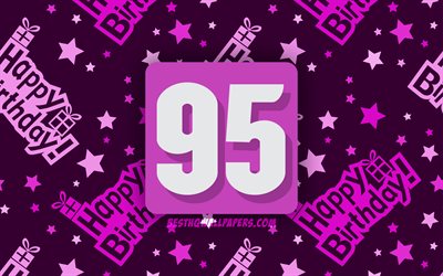 4k, Happy 95 Years Birthday, purple abstract background, Birthday Party, minimal, 95th Birthday, Happy 95th birthday, artwork, Birthday concept, 95th Birthday Party