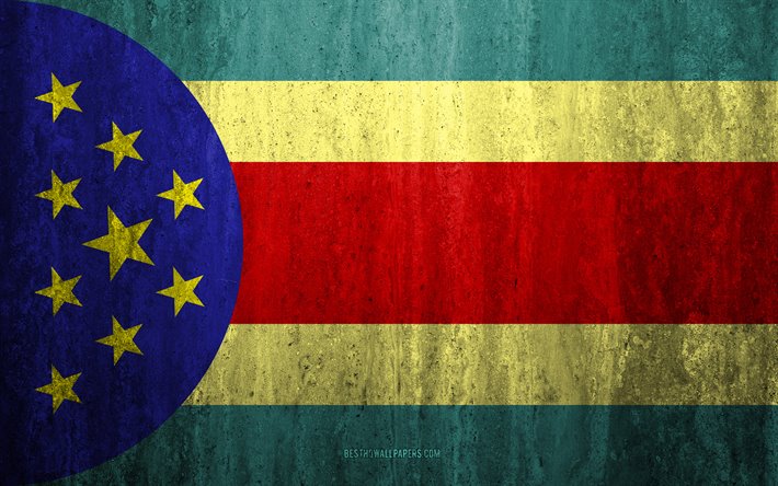 Flag of Parintins, 4k, stone background, Brazilian city, grunge flag, Parintins, Brazil, Parintins flag, grunge art, stone texture, flags of brazilian cities
