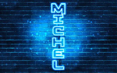 4K, Michael, vertical text, Michael name, wallpapers with names, blue neon lights, picture with Michael name