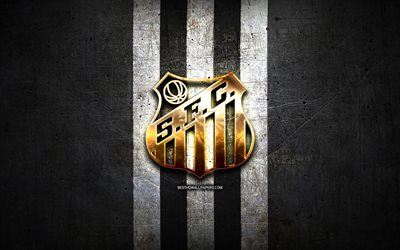 Santos FC, de oro logotipo de la Serie a, el black metal de fondo, f&#250;tbol, Santos, brasile&#241;o de f&#250;tbol del club, el Santos FC logo, futbol, Brasil