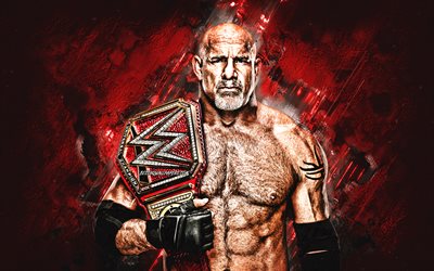 Billゴールドバーグ, 肖像, WWE, アメリカのレスラー, ウィリアム-スコットゴールドバーグ, 赤石の背景, 米国
