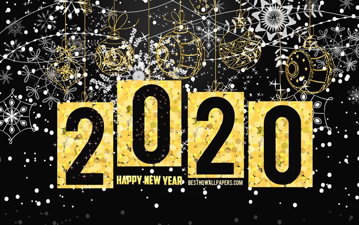 2020 Nytt &#197;r, 2020 Svart Jul bakgrund, Gott Nytt &#197;r 2020, 2020 begrepp, Svart 2020 bakgrund, golden jul bollar