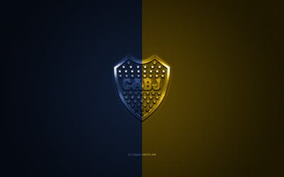 O Boca Juniors, Argentino de futebol do clube, Argentina Primera Divis&#227;o, azul amarelo logotipo, azul amarelo de fibra de carbono de fundo, futebol, Buenos Aires, Argentina, O Boca Juniors logo