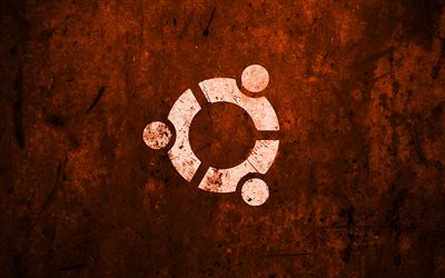 ubuntu orange-logo, orange stone background, linux, creative, ubuntu, grunge, ubuntu stone-logo, artwork, ubuntu logo