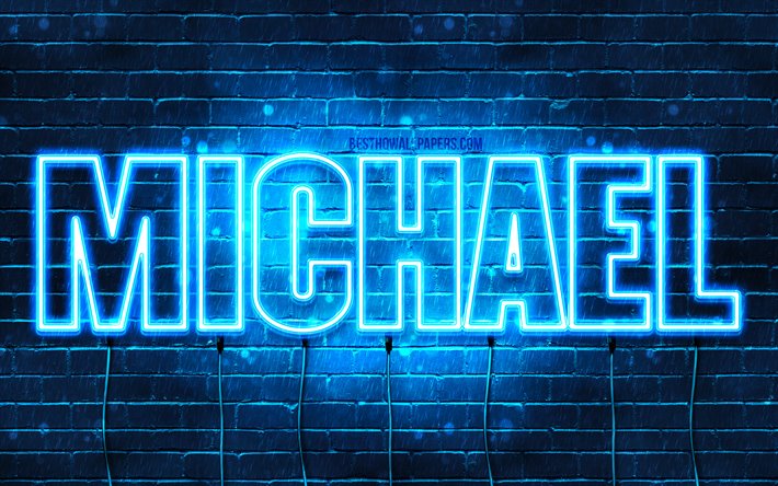 Michael, 4k, tapeter med namn, kvinnliga namn, Michael namn, lila neon lights, &#246;vergripande text, bild med Michael namn