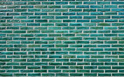 verde parede de tijolos, textura de tijolos, textura de pedra, Turquesa Tijolos Da Parede De Fundo, tijolos decorativos