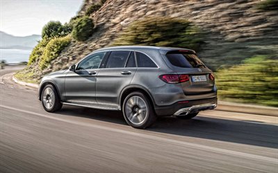2020, Mercedes-Benz GLC, side view, exterior, gray crossover, new silver GLC, German cars, Mercedes