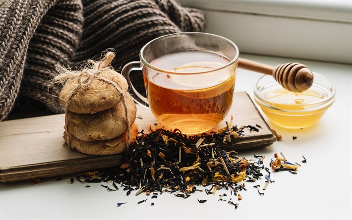 紅茶とハチ, 黒茶, お茶の概念, ティーカップ, 蜂蜜, クッキー
