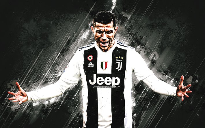 Cristiano Ronaldo, CR7, Juventus FC, black stone background, creative background, Italy, Serie A, football, Ronaldo Juve