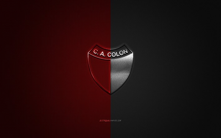 Colon de Santa FE, Argentina club de f&#250;tbol Argentino de Primera Divisi&#243;n, de color rojo con logotipo negro, rojo-negro de fibra de carbono de fondo, f&#250;tbol, Santa Fe, Argentina, en el CA Colon logotipo
