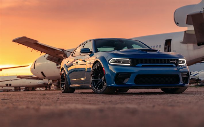 Dodge Charger SRT Hellcat, 2020, front view, exterior, blue sedan, tuning Charger, american cars, Dodge