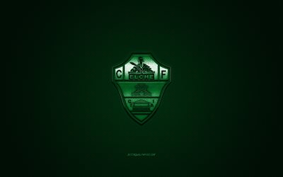 エルチェCF, スペインサッカークラブ, リーグ2, グリーン-シンボルマーク, 緑色炭素繊維の背景, サッカー, エルチェ, スペイン, エルチェCFのロゴ