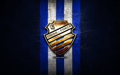 CSA FC, golden logo, Serie A, blue metal background, football, CS Alagoano, brazilian football club, CSA FC logo, soccer, Brazil