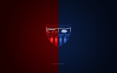 Extremadura UD, Espanjan football club, League 2, punainen sininen logo, punainen sininen hiilikuitu tausta, jalkapallo, Almendralejo, Espanja, Extremadura UD-logo
