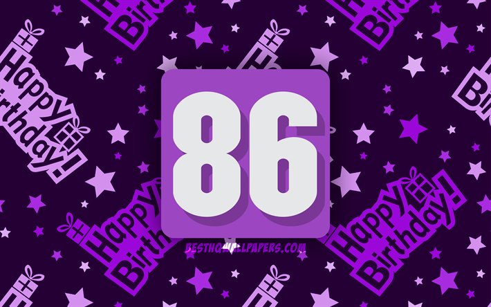 4k, 嬉しい86歳の誕生日, 紫抽象的背景, 誕生パーティー, 最小限の, 86歳の誕生日, 作品, 誕生日プ, 86誕生パーティー