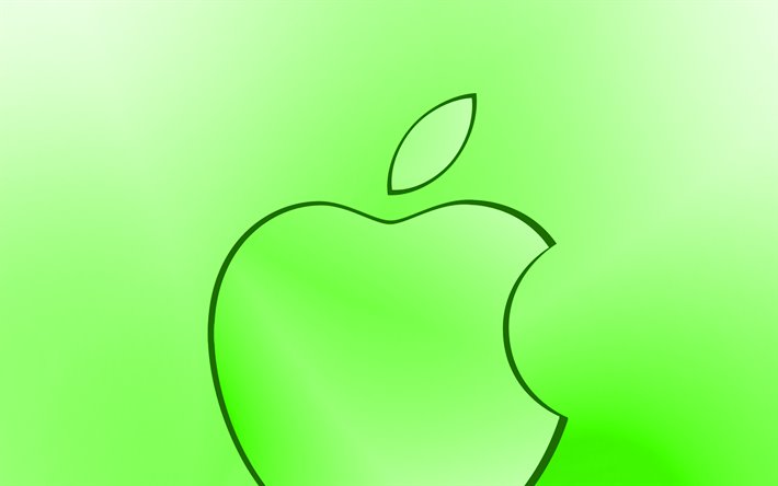Apple logo verde, creativo, verde, sfondo sfocato, il minimo, il logo Apple, opera, Apple