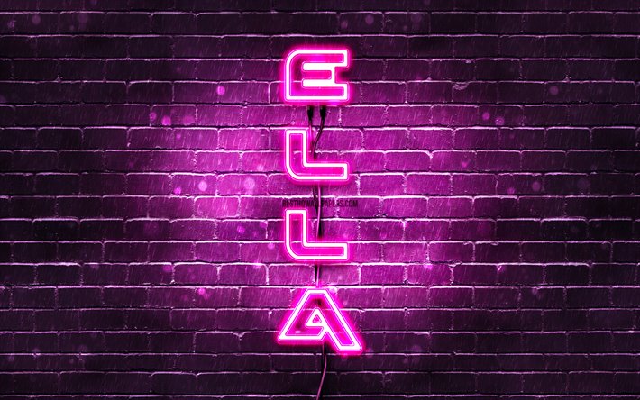 4K, H&#228;n, pystysuora teksti, Ella nimi, taustakuvia nimet, naisten nimi&#228;, violetti neon valot, kuva Ella nimi
