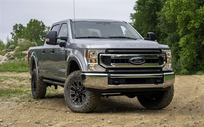 Ford F-350 Super Duty, 2019, front view, exterior, gray pickup truck, new gray F-350, american cars, Ford