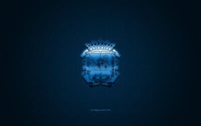 CF Fuenlabrada, Spanish football club, La Liga 2, blue logo, blue carbon fiber background, football, Fuenlabrada, Spain, Fuenlabrada logo
