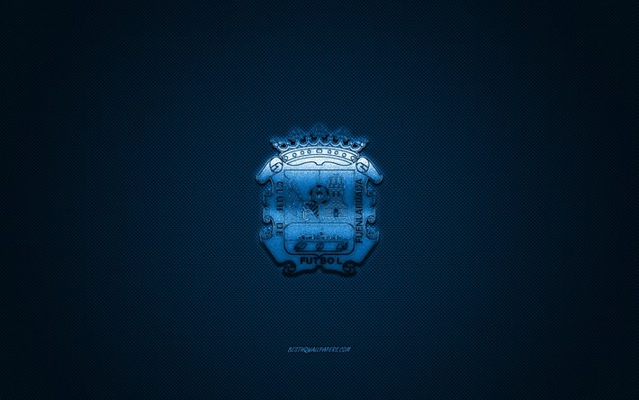 2 CF Fuenlabrada, İspanyol Futbol Kul&#252;b&#252;, UEFA Şampiyonlar Ligi, mavi logo, mavi karbon fiber arka plan, futbol, Fuenlabrada, İspanya, Fuenlabrada logosu