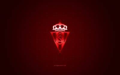 Sporting de Gijon, Spanish football club, La Liga 2, red logo, red carbon fiber background, football, Gijon, Spain, Gijon logo, Gijon FC