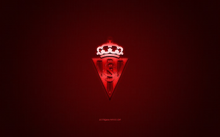 Sporting de Gijon, club spagnolo, La Liga 2, logo rosso, rosso contesto in fibra di carbonio, calcio, Gijon (Spagna, Gijon logo, Gijon FC