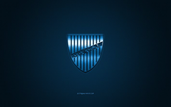 Godoy Cruz, Argentiinalainen jalkapalloseura, Argentiinan Primera Division, sininen logo, sininen hiilikuitu tausta, jalkapallo, Argentiina, Godoy Cruz logo, Club Deportivo Godoy Cruz Antonio Tomba
