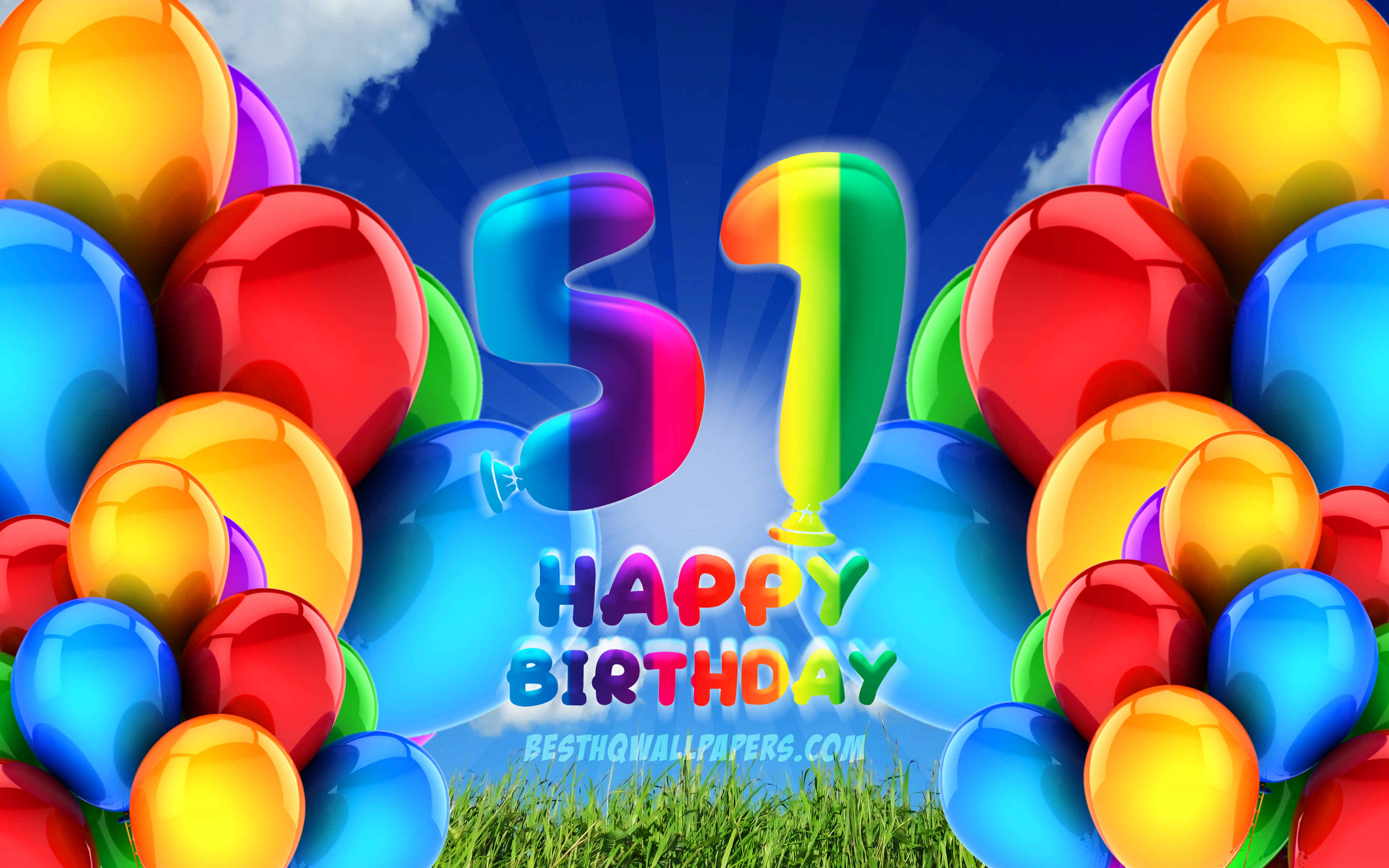 Download wallpapers 4k, Happy 51 Years Birthday, cloudy sky background,  Birthday Party, colorful ballons, Happy 51st birthday, artwork, 51st  Birthday, Birthday concept, 51st Birthday Party for desktop with resolution  3840x2400. High Quality
