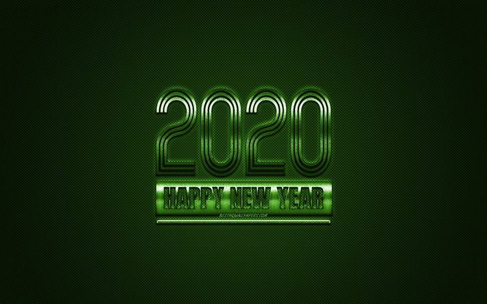 سنة جديدة سعيدة عام 2020, الأخضر 2020 الخلفية, الأخضر المعادن 2020 الخلفية, 2020 المفاهيم, عيد الميلاد, 2020, الأخضر نسيج الكربون