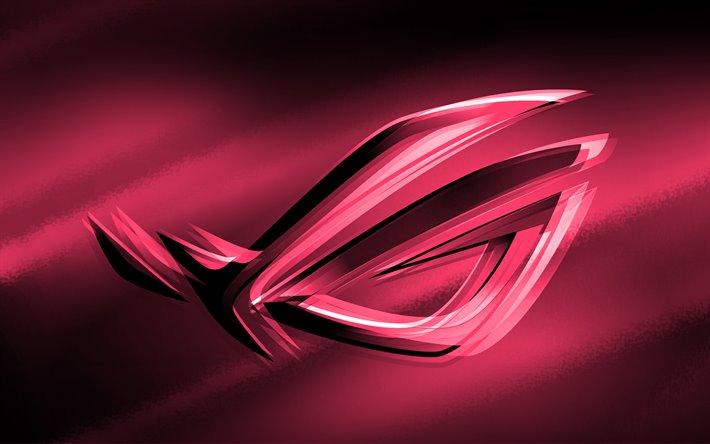 4k, RoG vaaleanpunainen logo, vaaleanpunainen n&#228;&#246;n tausta, Republic of Gamers, RoG 3D logo, ASUS, luova, RoG