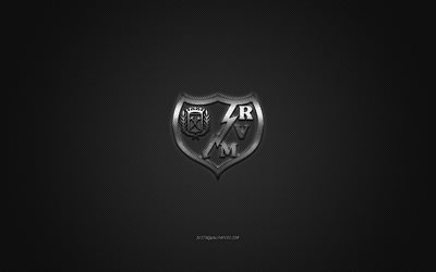 Rayo Vallecano, Spanish football club, La Liga 2, silver logo, gray carbon fiber background, football, Madrid, Spain, Rayo Vallecano logo
